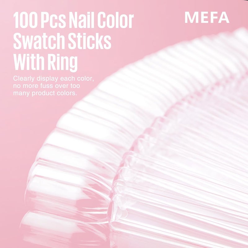 MEFA 100 Pcs Clear Nail Swatch Sticks with Ring and Numbered Tips, False Nail Sample Sticks for Nail Art Polish Color Practice Fan-shaped Display - Image 2